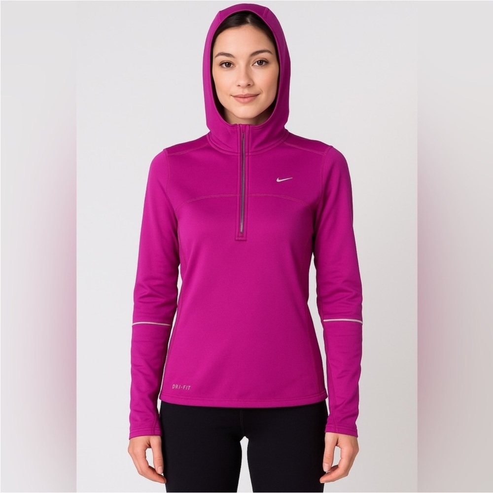 Nike Running Half Zip Fleece Lined Pullover Hoodie Fuchsia Purple Small